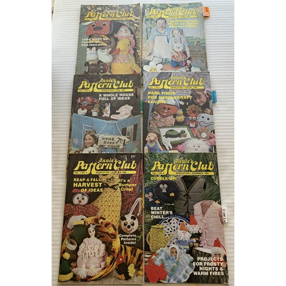 Vtg 1980 Annie's Attic Pattern Club Booklet LOT of 6 Complete 1st Year Vol I